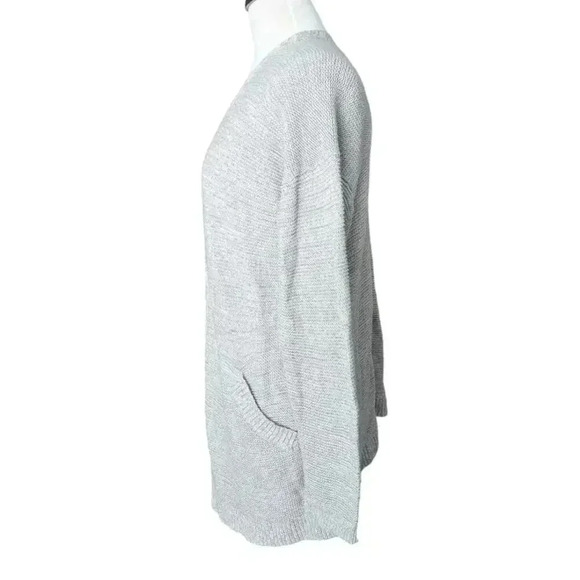 Loft Gray Medium Open Front Long Sleeve Cardigan Knit Sweater Double Pockets - Picture 4 of 8